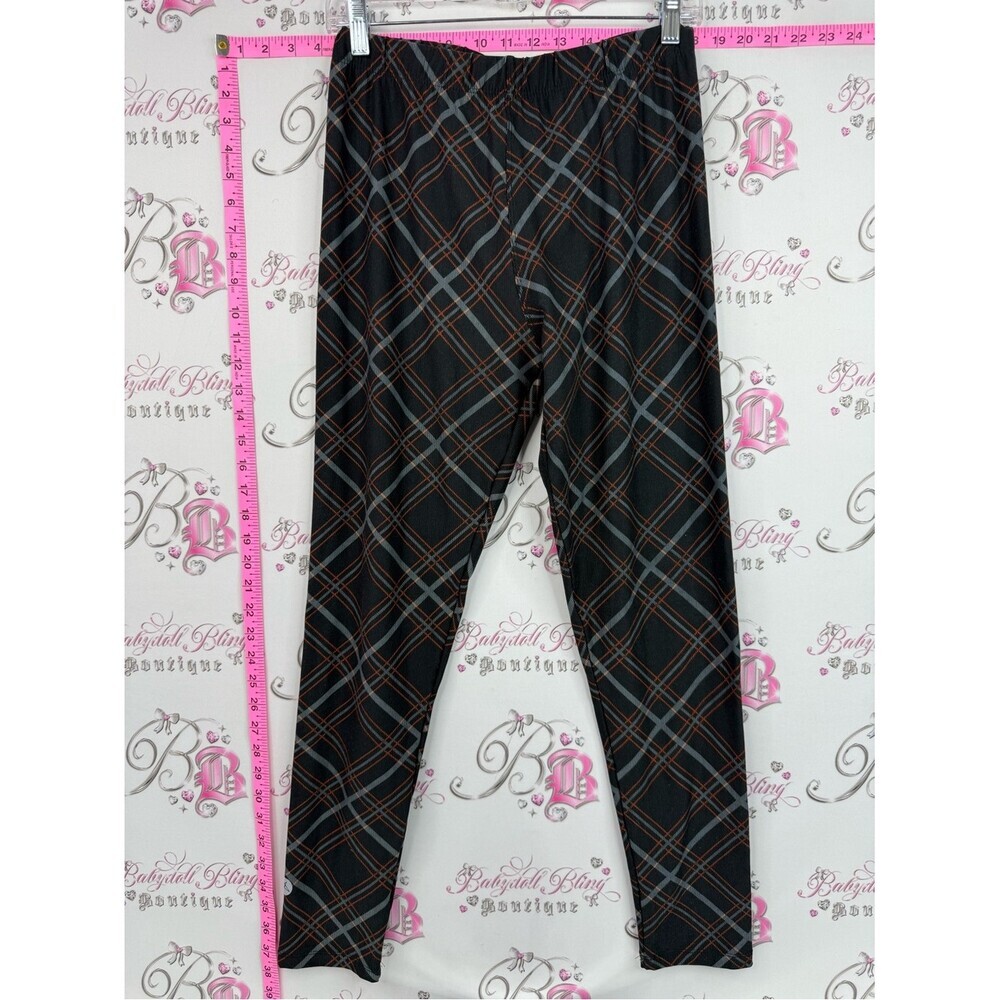 Sweetlegs leggings tights Black Plaid Stretch Leggings - Gray & Rust Orange